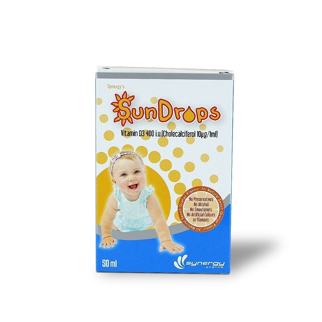 Synergy Sundrops 400 Iu Vitamin D3 Supplement Drops Orange Flavor For Babies (0-3 Years) - Alcohol Free, Preservatives Free, Sweeteners Free 50Ml - Makkah Pharmacy