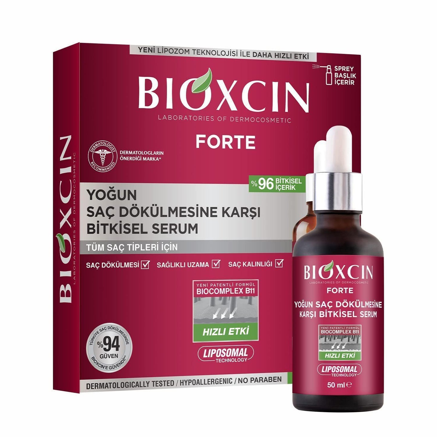 Bioxsine Dermagen Forte Hypoallergenic Anti-Hair Loss Herbal Serum with Menthol for All Hair Types - , 3x50ml - Makkah Pharmacy
