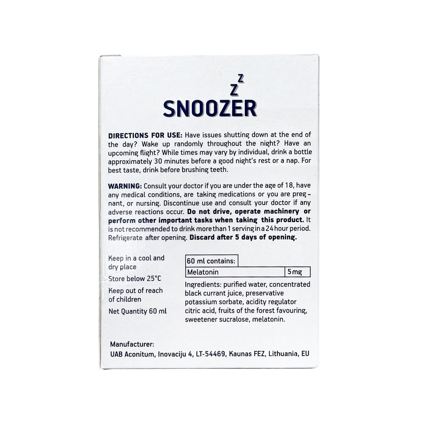 Snoozer Melatonin Liquid 60ml (1 Piece)