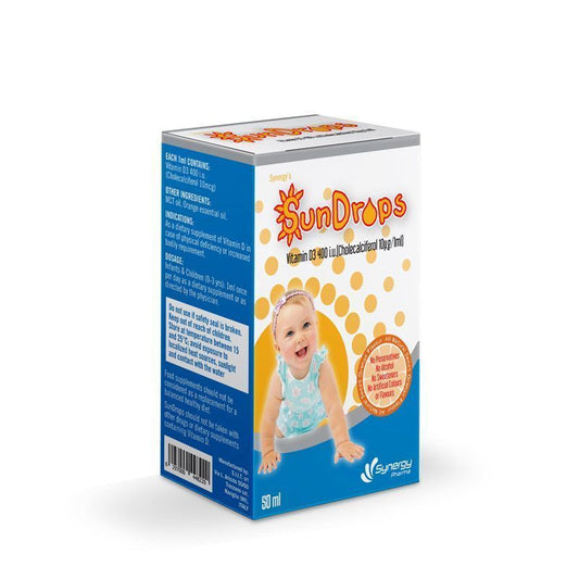 Synergy Sundrops 400 Iu Vitamin D3 Supplement Drops Orange Flavor For Babies (0-3 Years) - Alcohol Free, Preservatives Free, Sweeteners Free 50Ml - Makkah Pharmacy