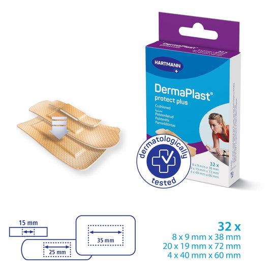 Hartmann Dermaplast Protect Plus Water-Resistant Assorted Plasters, 32 Pieces - Makkah Pharmacy
