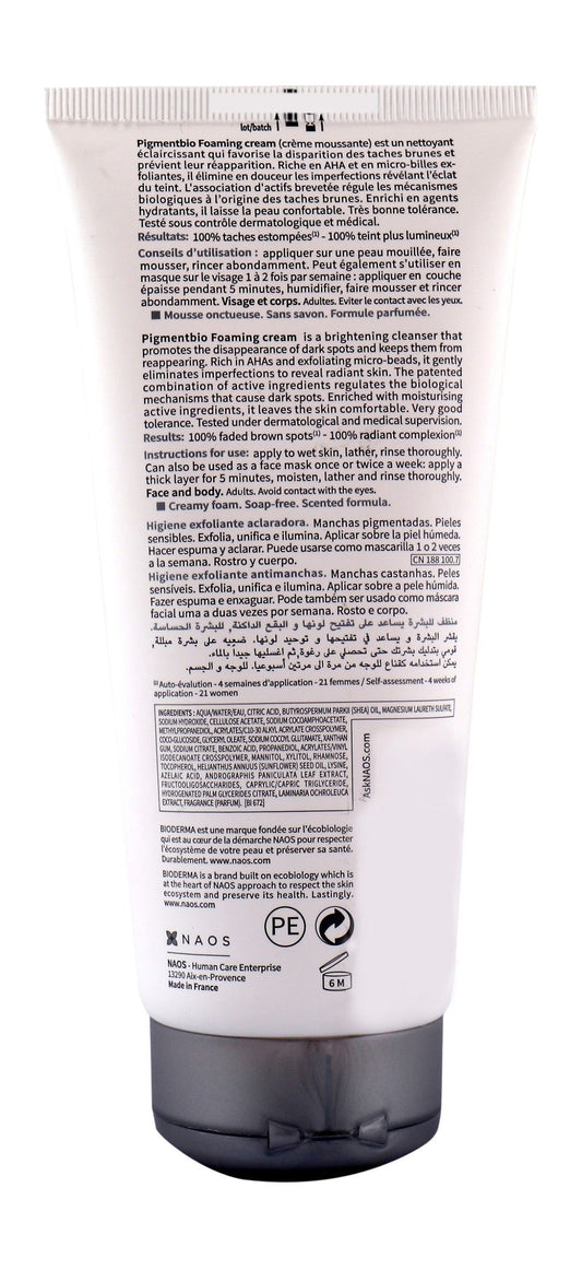 Bioderma Pigmentbio Face & Body Foaming Cream Cleanser for Dark Spots & Sensitive Skin, 200ml - Makkah Pharmacy