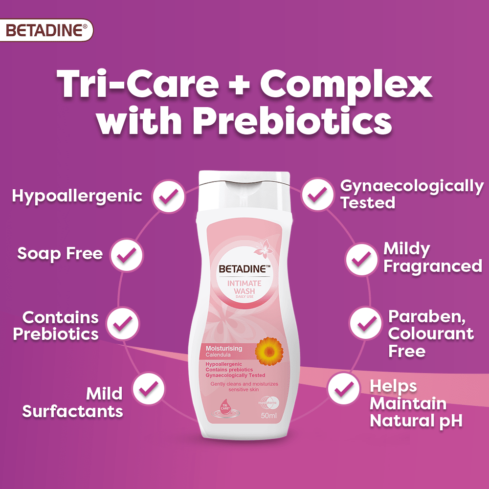 Betadine Moisturizing Liquid Intimate Wash with Calendula Extract, 50ml - Makkah Pharmacy