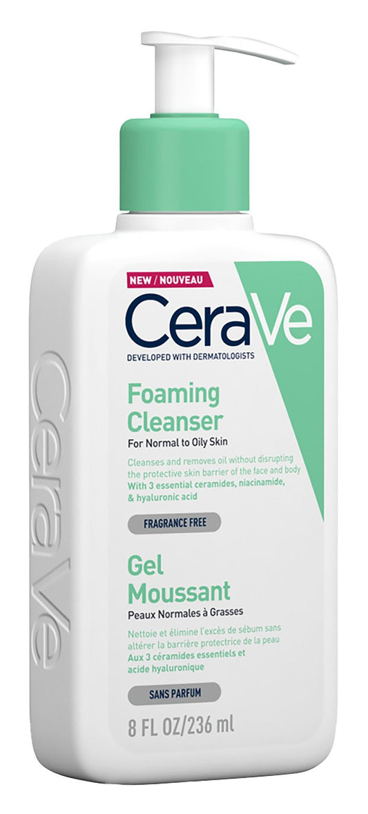 CeraVe Hypoallergenic Foaming Facial Gel Cleanser with Ceramides & Hyaluronic Acid for Normal to Oily Skin, 236ml - Makkah Pharmacy