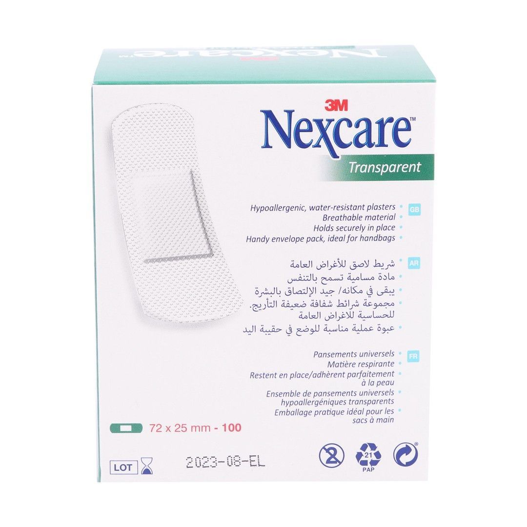 Nexcare Transparent Hypoallergenic Water-Resistant Plasters, 100 Pieces - Makkah Pharmacy