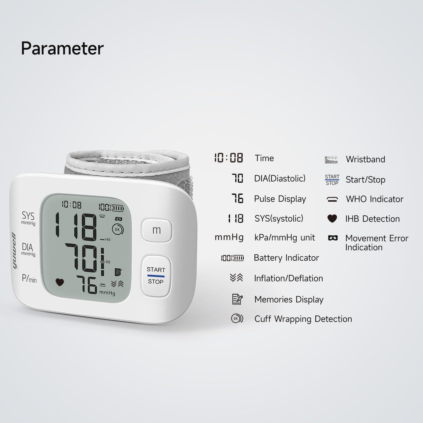 yuwell YE8800AR Rechargeable Wrist Blood Pressure Monitors for Home Use, Large Blood Pressure Cuff Wrist, Blood Pressure Machine with Irregular Heartbeat, Including Travel Case & USB Cable