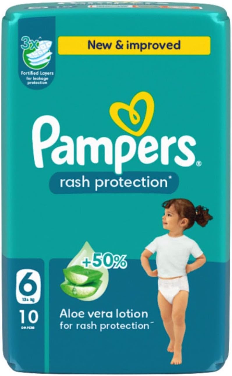 Pampers Rash Protection Diapers with Aloe Vera Lotion Size 6 13kg+ Carry Pack 10 Diapers