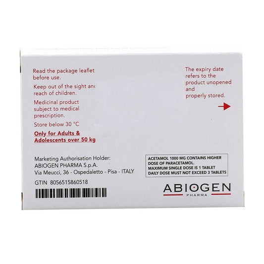 Acetamol 1000mg Paracetamol, 16 Tablets - Makkah Pharmacy
