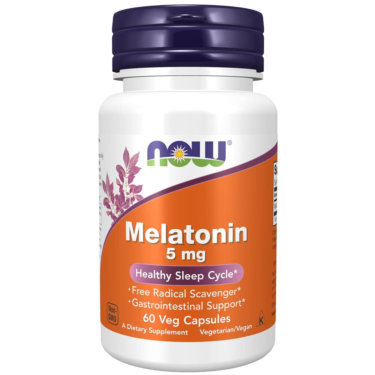 Now 5mg Melatonin Healthy Sleep Cycle Support Supplement, 60 Capsules