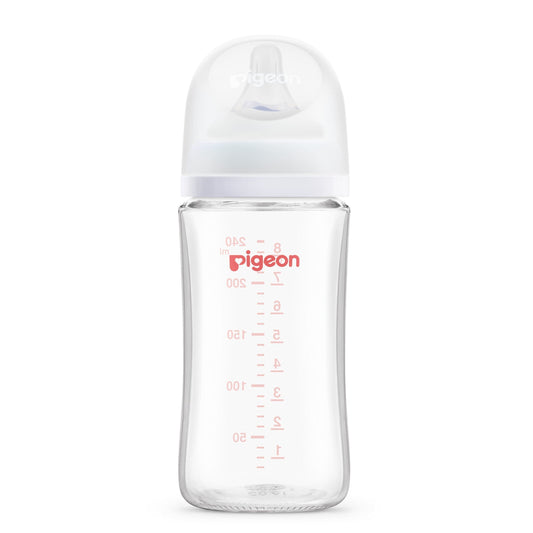 Pigeon SofTouch White 240ml Anti-Colic Medium Flow Glass Nursing Bottle (3+ Months), 1 Piece - Makkah Pharmacy
