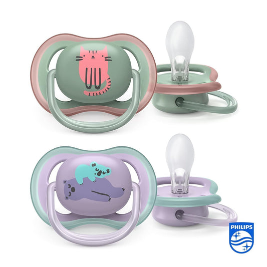 Philips Avent Ultra Soft Pink Orthodontic Pacifiers with Case (6-18 Months), 2 Pieces - Makkah Pharmacy