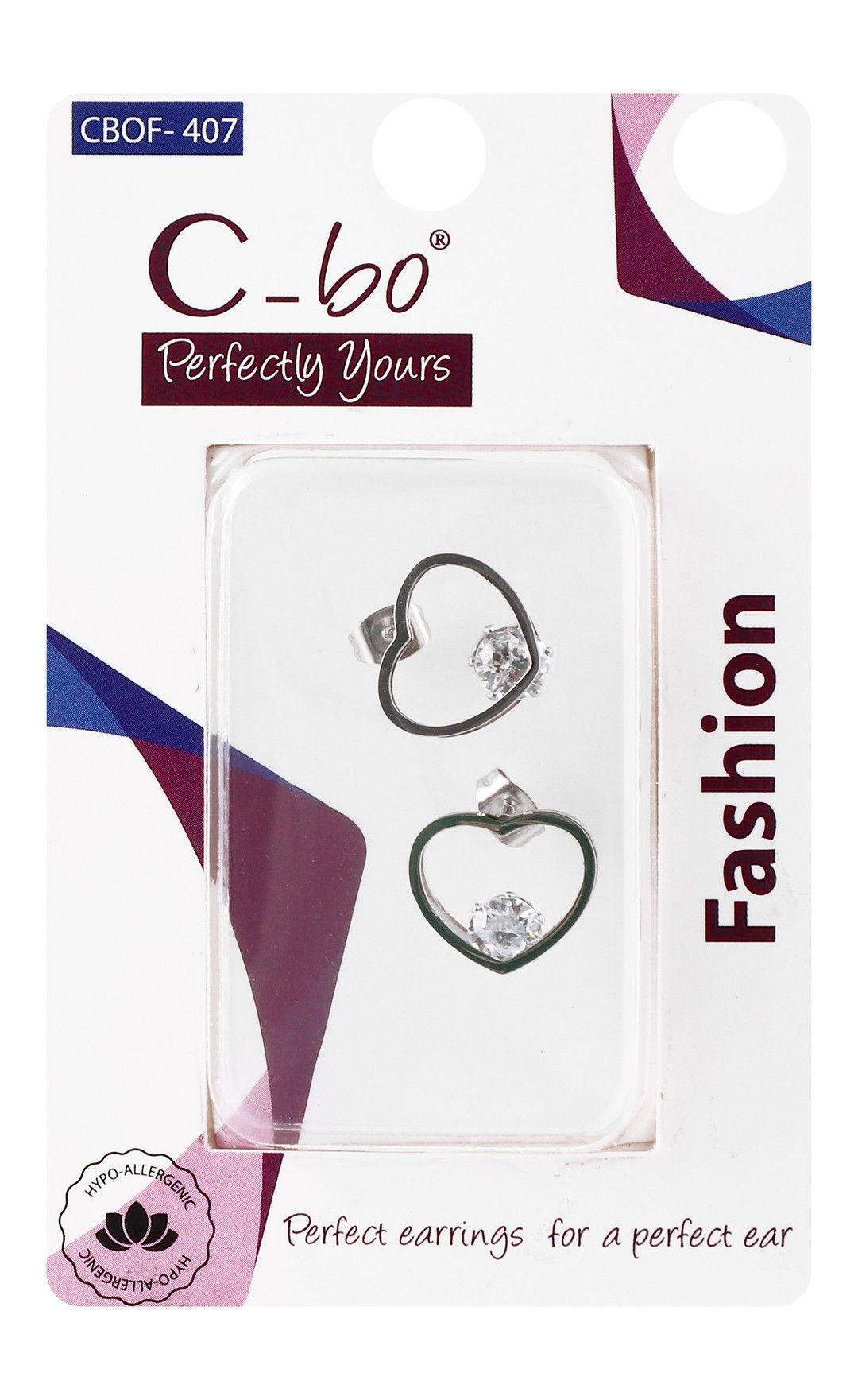 C-bo Hypoallergenic Silver Heart Shaped Stud Earrings, 1 Pair - Makkah Pharmacy