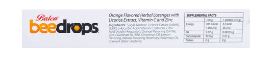 Balen Bee Drops Herbal Lozenges Orange Flavor with Licorice Extract & Vitamin C, 24 Pieces - Makkah Pharmacy