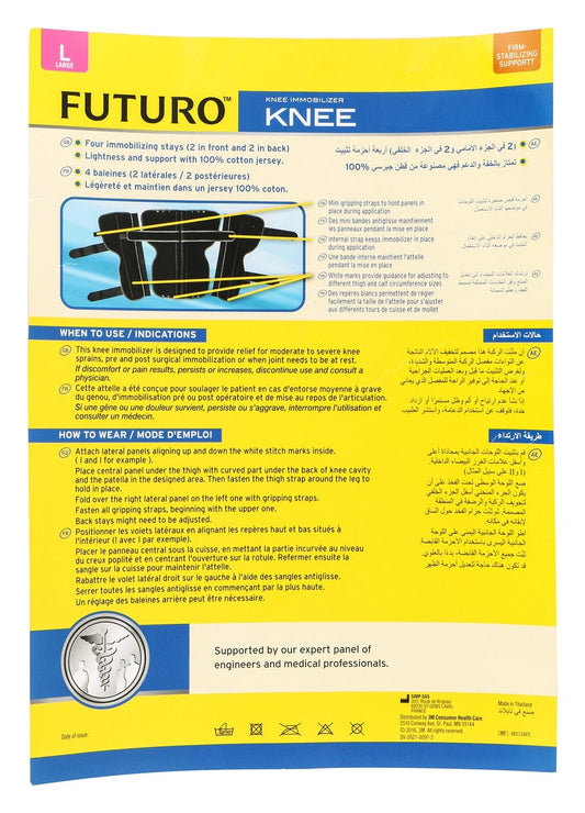 Futuro Large Black 3 Panel Knee Immobilizer (71-80cm), 1 Piece - Makkah Pharmacy