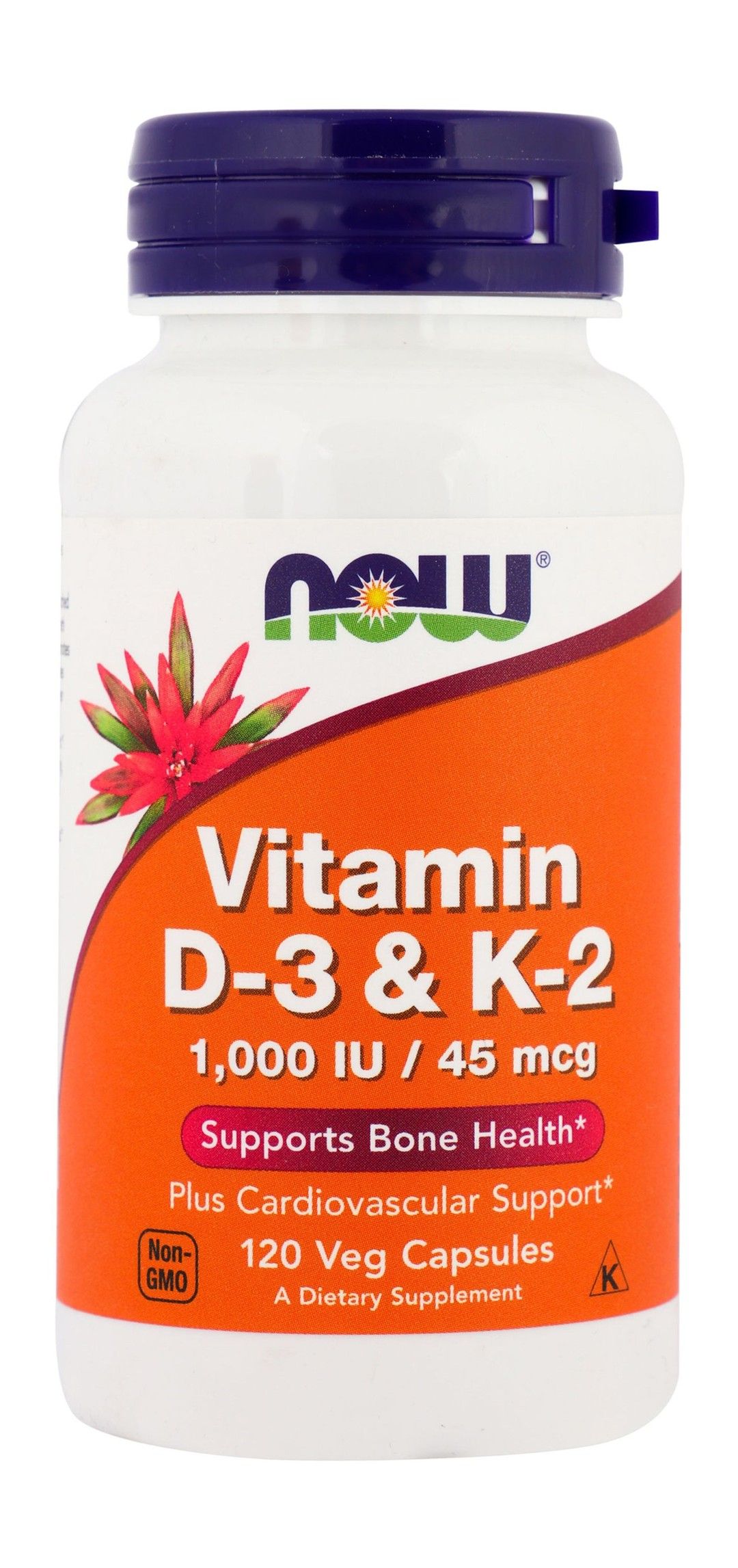 Now Vitamin D3 & Vitamin K2 Bone & Cardiovascular Support Supplement, 120 Capsules
