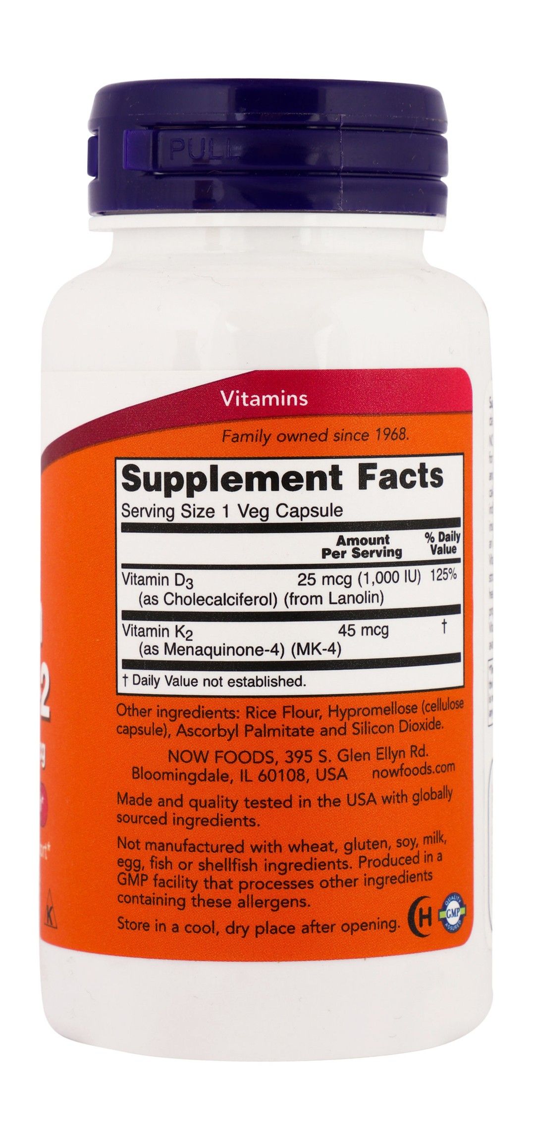 Now Vitamin D3 & Vitamin K2 Bone & Cardiovascular Support Supplement, 120 Capsules