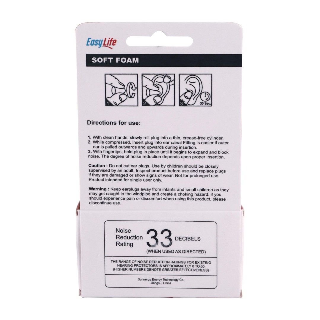 Easy Life Soft Foam Ear Plugs with Case NRR 33, 1 Pair - Makkah Pharmacy