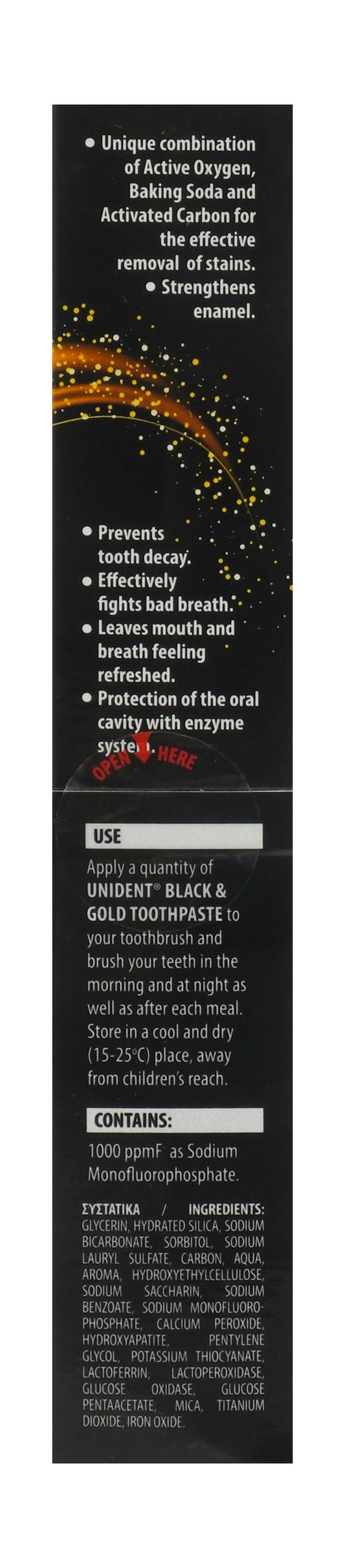 Unident Black & Gold Whitening Toothpaste Mint Flavor with Activated Carbon, Calcium Peroxide & Hydroxyapatite, 100ml - Makkah Pharmacy