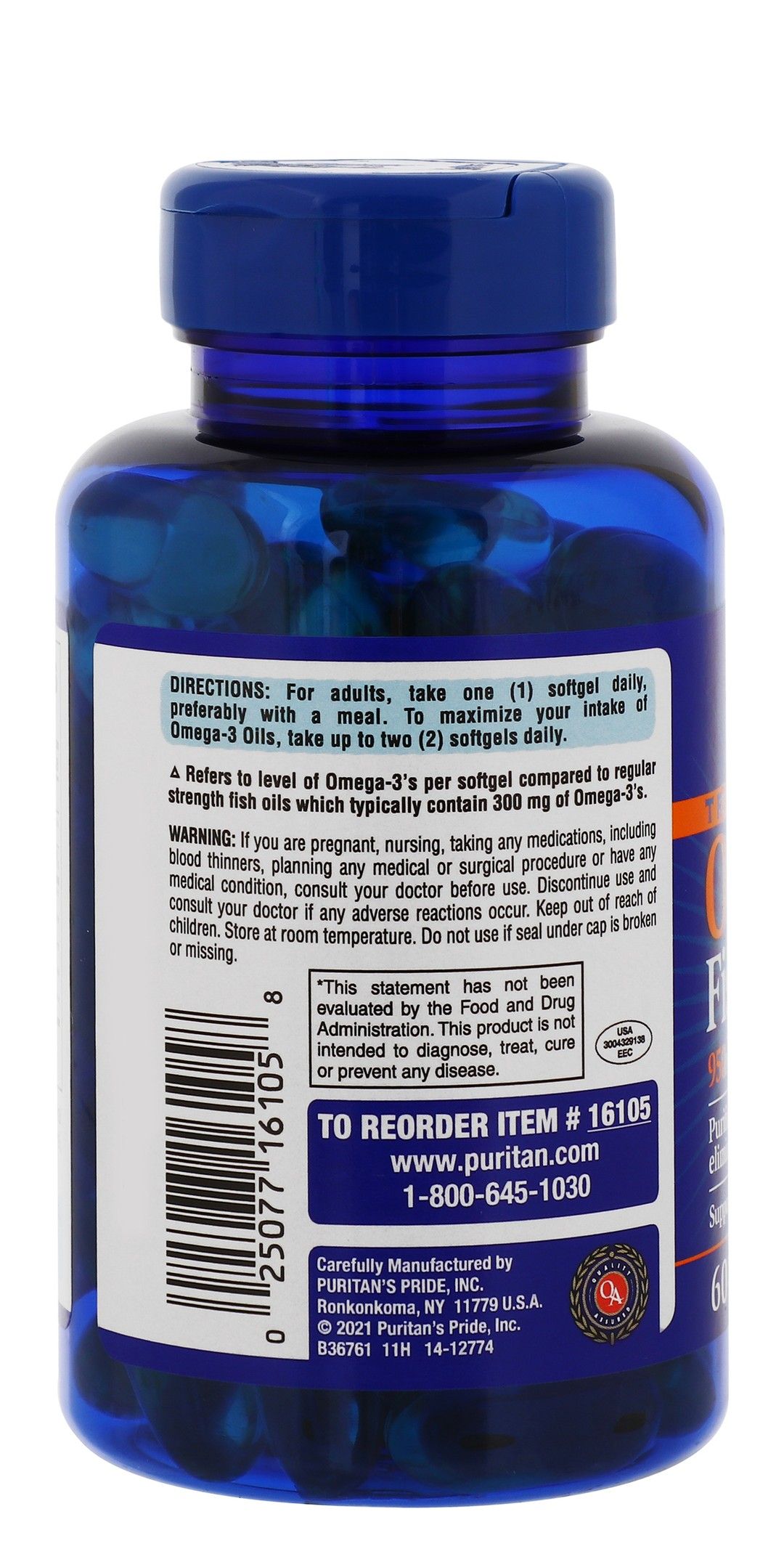 Puritan's Pride Triple Strength 1400mg Omega 3 Heart Support Fish Oil Supplement, 60 softgels - Makkah Pharmacy