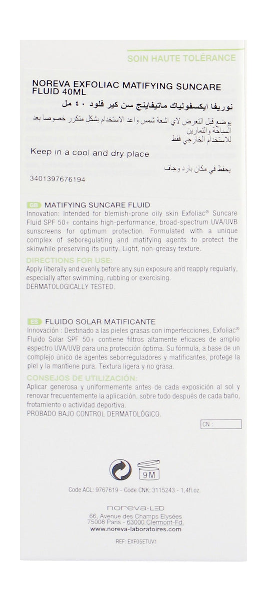 Noreva Exfoliac Non-Greasy Mattifying Sunscreen for Blemish-Prone & Oily Skin SPF50+, 40ml - Makkah Pharmacy