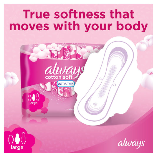 Always Ultra Thin Cottony Soft Sanitary Pads Large With Wings, 16 Pads - Makkah Pharmacy