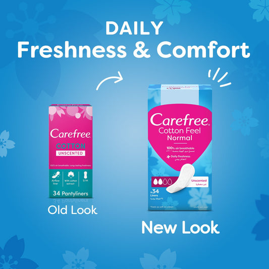 Carefree Breathable Daily Panty Liners, 34 Pieces