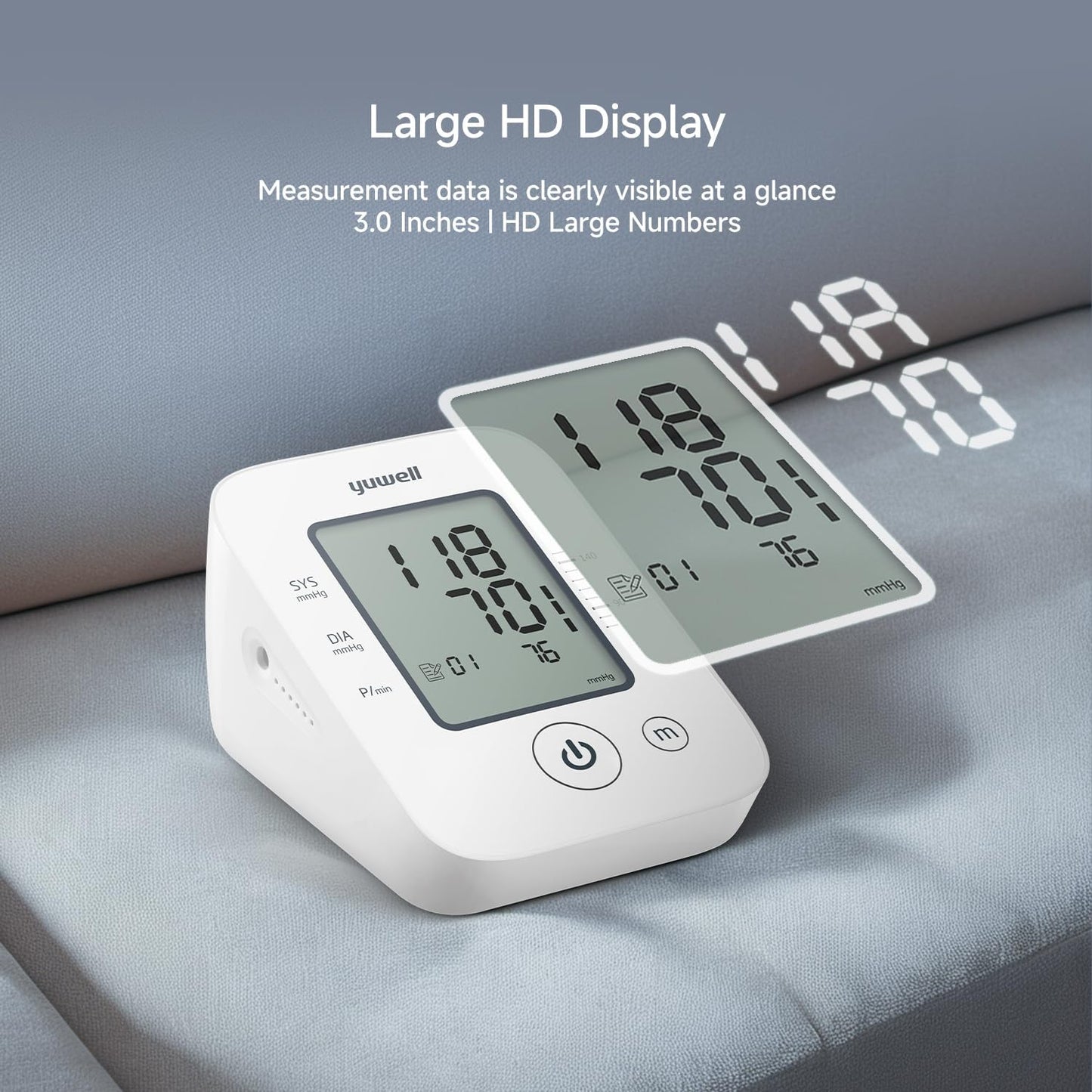 yuwell Blood Pressure Monitor, Extra Large Upper Arm Cuff, Digital Blood Pressure Machines for Home Use, 3.8" Large Display, Dual Power Options with USB Cable (YE660D)