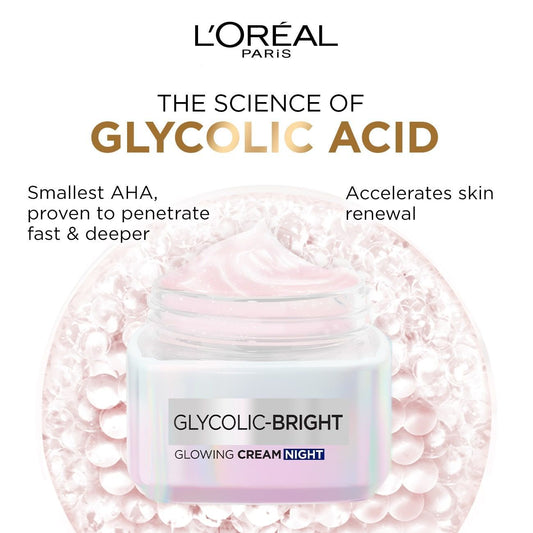 L'Oreal Glycolic Bright & Glowing Facial Night Cream, 50ml - Makkah Pharmacy