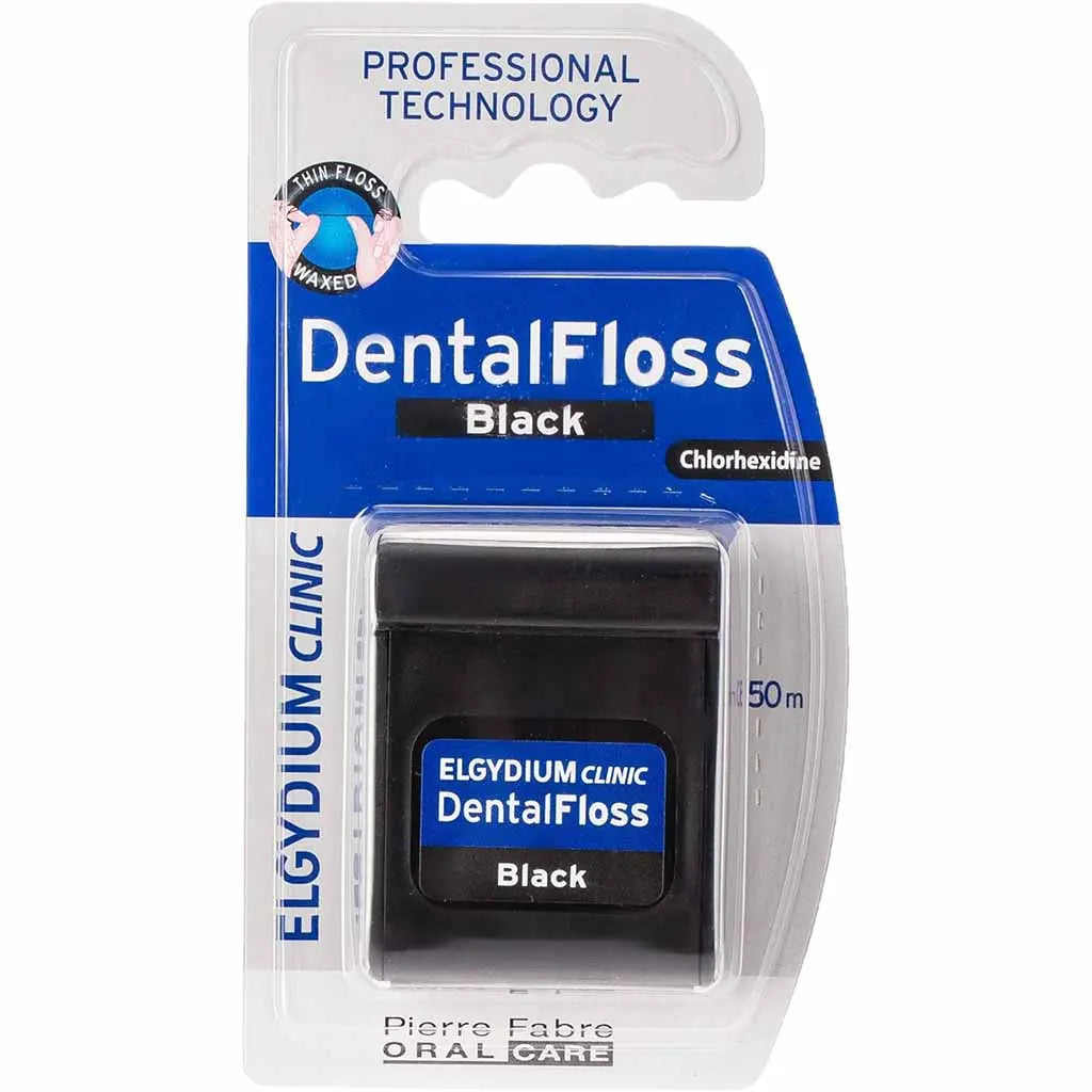 Elgydium Clinic Black 50m Waxed Dental Floss with Chlorhexidine, 1 Piece