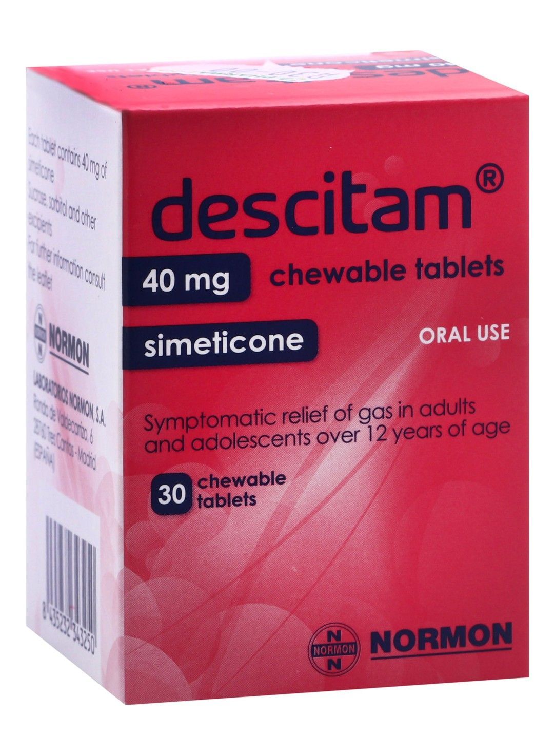 Descitam 40mg Simeticone Gas Relief Support for Adults & Kids (12+ Years), 30 Tablets - Makkah Pharmacy