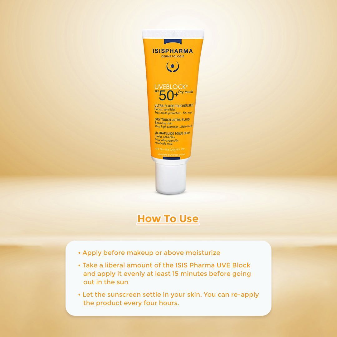 Isispharma Uveblock Dry Touch Sunscreen for Sensitive Skin SPF50+ (40ml) with Free Teen Derm Exfoliating, Purifying & Smoothing Gel Facial Cleanser for Combination to Oily Skin (40ml), 1 bundle - Makkah Pharmacy