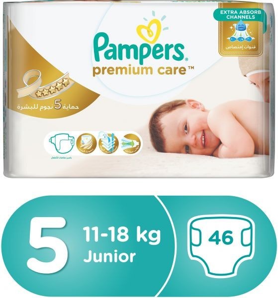 Pampers Premium Care Diapers, Size 5, Junior, 11-16 Kg, Carry Pack, 46 Count