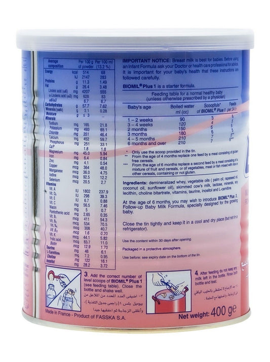 Biomil Plus Infant Milk Formula Stage 1 (0-6 Months), 400g - Makkah Pharmacy