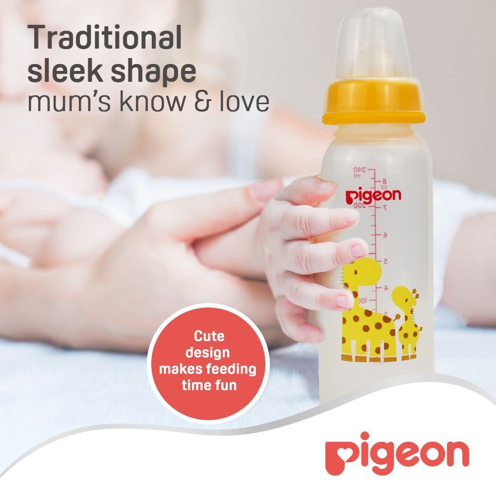 Pigeon Red 240ml Decorated Plastic Feeding Bottle with Peristaltic Nipple (4+ Months), 1 Piece