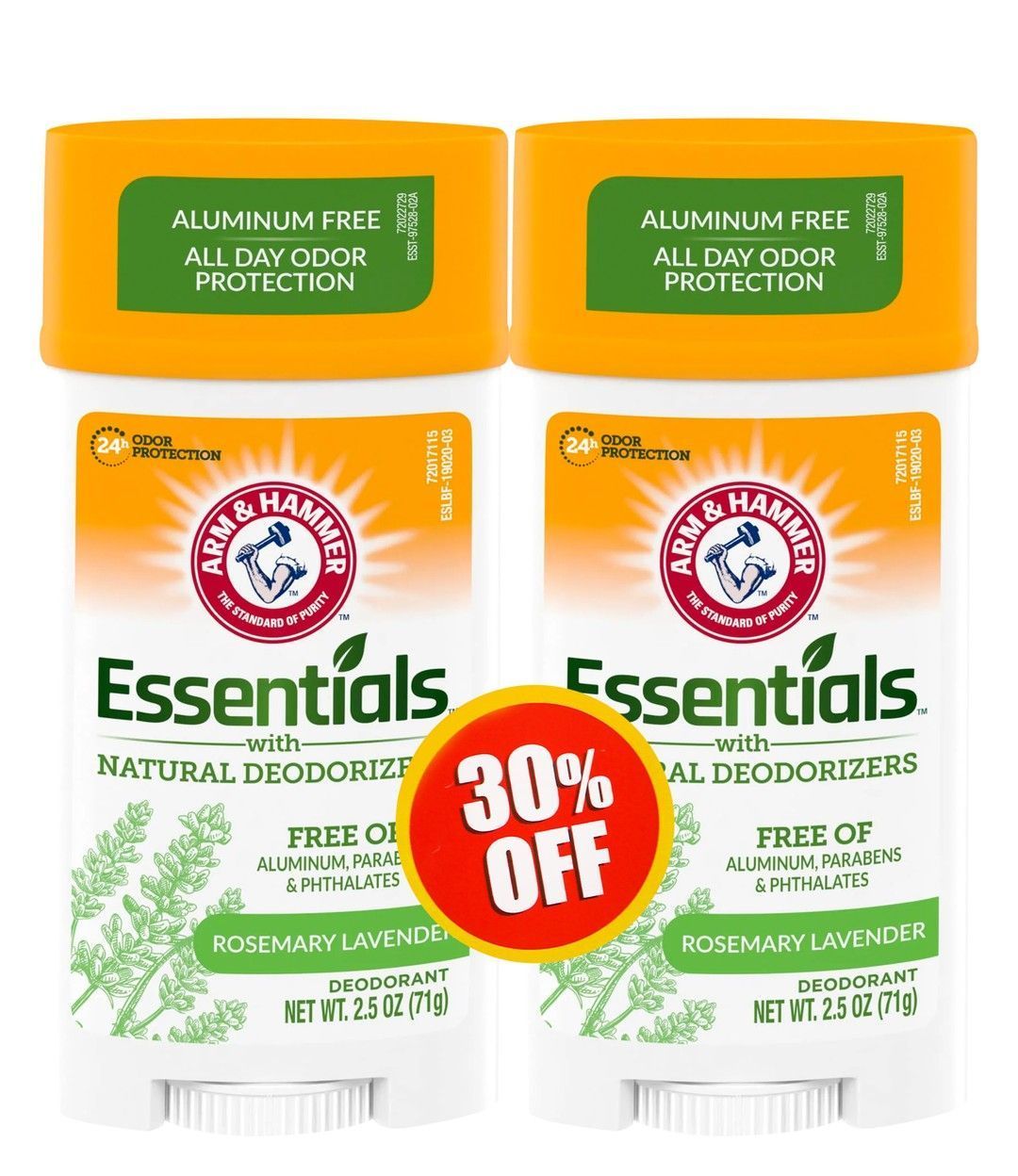 Arm & Hammer Essentials Natural Deodorant Stick Rosemary & Lavender Scent (30% 0ff), 2x71g - Makkah Pharmacy