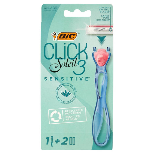 BIC Click 3 Soleil Refillable Women's Shaver Handle, 1 Pieces + Blade Refills, 4 Pieces - Makkah Pharmacy