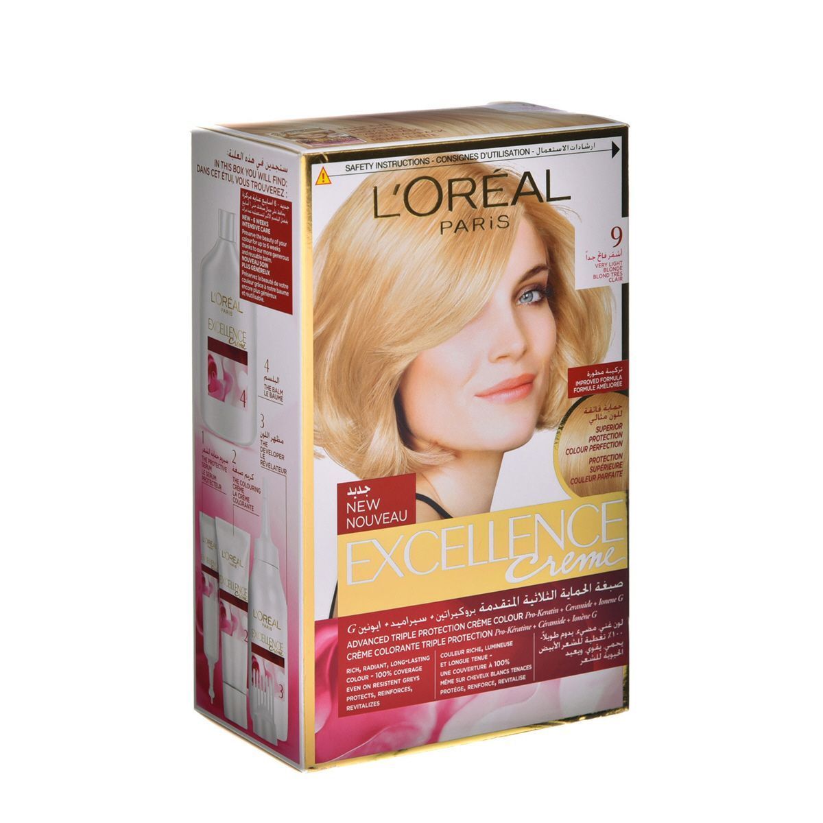 L'Oreal Excellence Triple Care Hair Color Cream Very Light Blonde 9, 1 Pack - Makkah Pharmacy