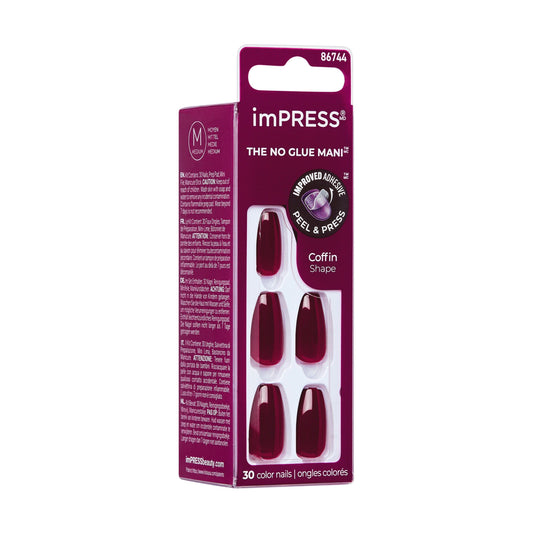 ImPRESS Color Medium Red Coffin Shaped Press-On Manicure Nails Winery In Nyc 511, 1 Pack - Makkah Pharmacy