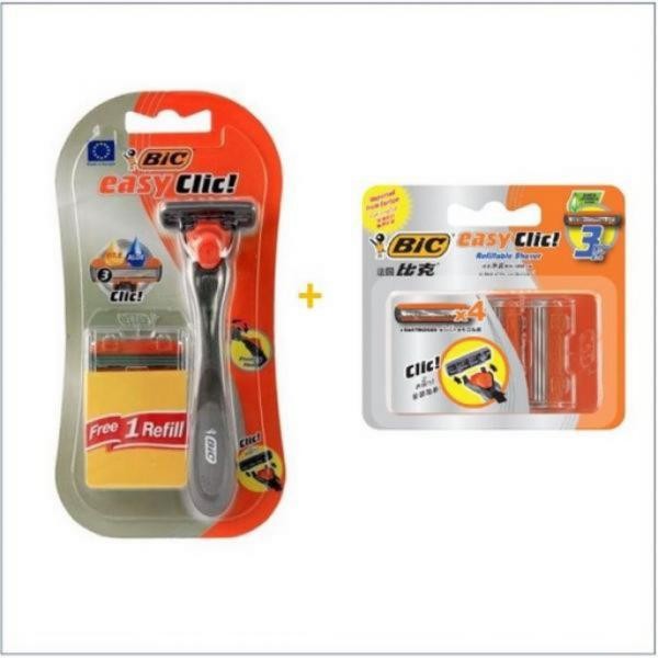 Bic Shaver Easy Clic 3 Blade System, 1 Handle + 6 Cartridges