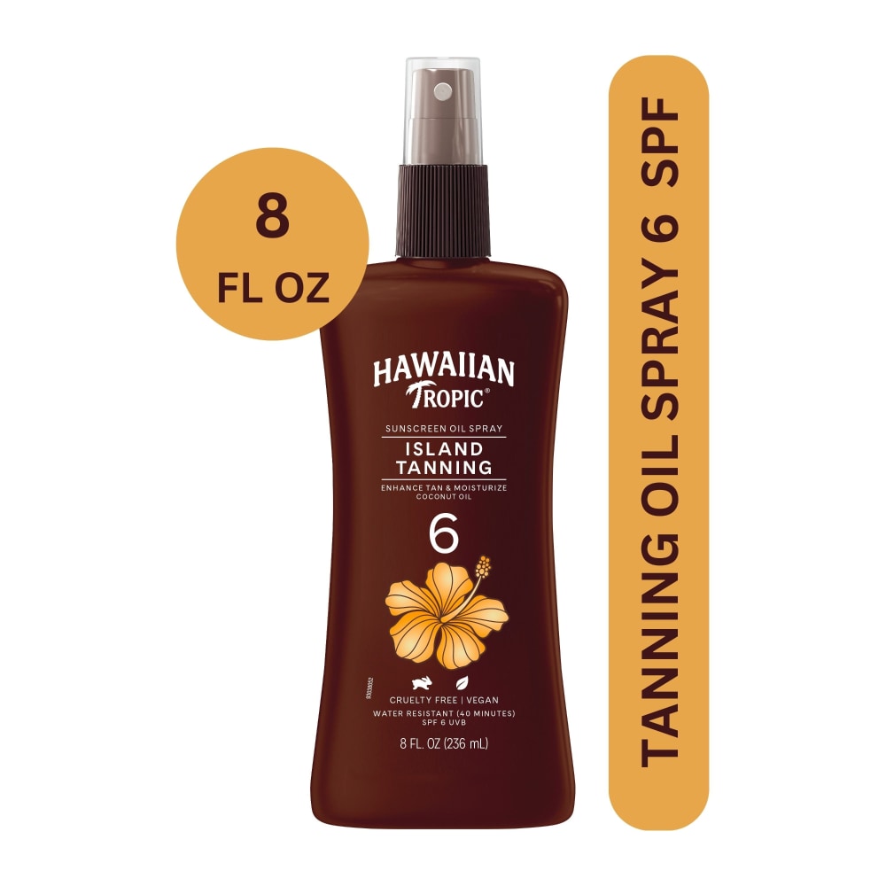 Hawaiian Tropic Water-Resistant Island Tanning Moisturizing Sunscreen Spray with Coconut Oil SPF6, 236ml