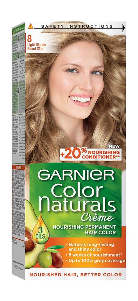 Garnier Color Naturals Nourishing Permanent Hair Dye Cream with 3 Oils Light Blonde 8, 1 Pack - Makkah Pharmacy