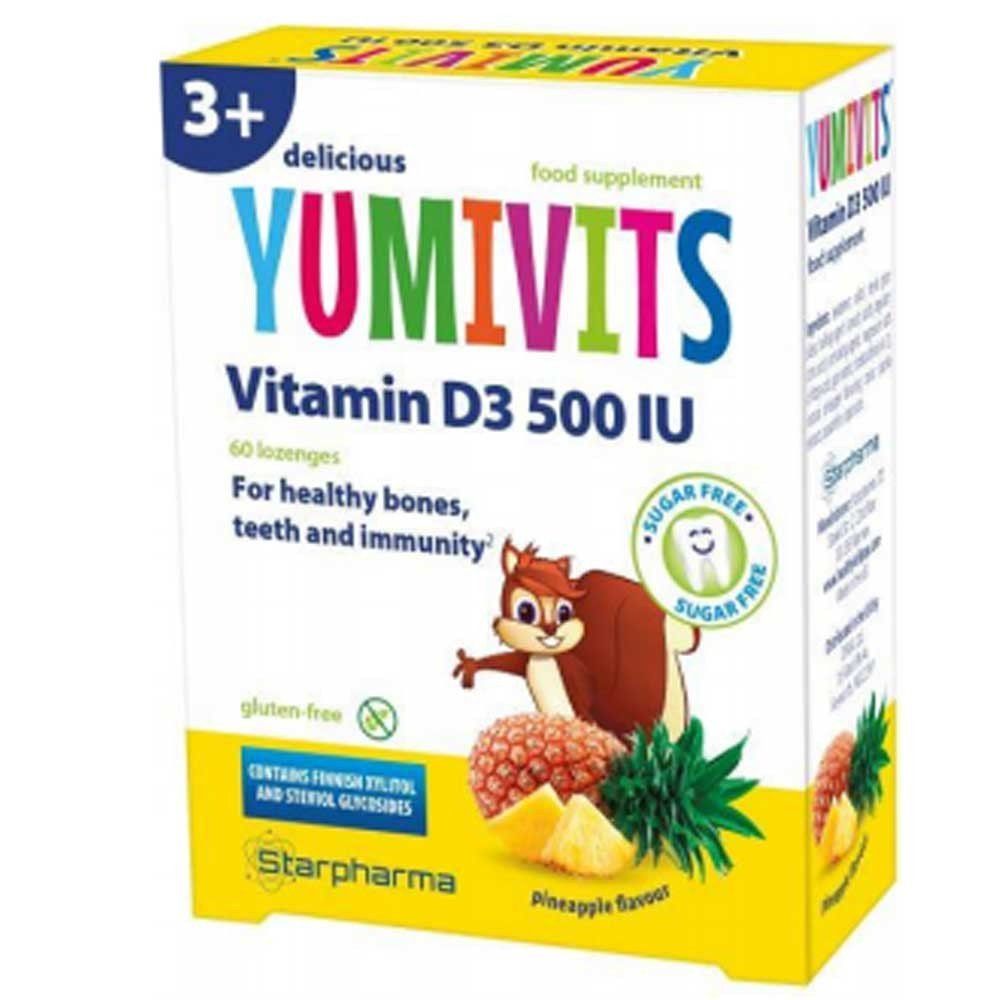 Star Pharma Yumivits Vitamin D3 500Iu 3+ Months Pineapple, 60 Lozenges - Makkah Pharmacy