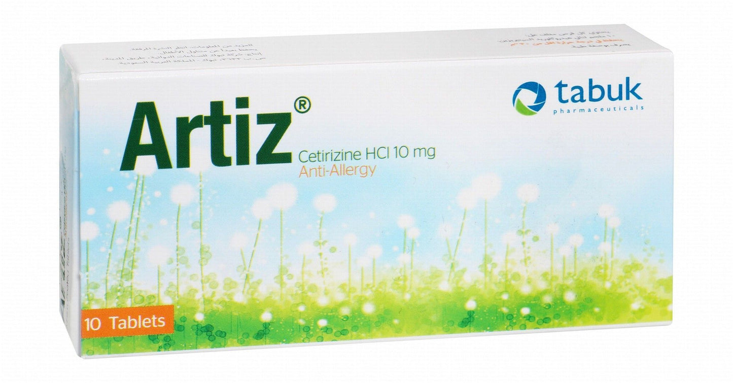 Artiz 10mg Cetirizine HCL Anti-Allergy, 10 Tablets