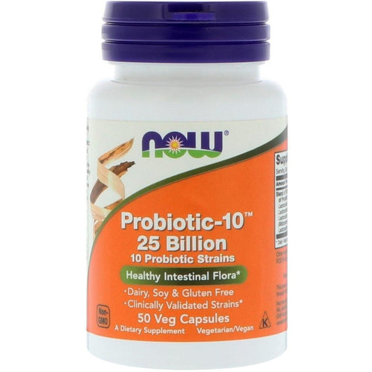 Now Probiotic-10 Healthy Intestinal Flora Support Supplement, 50 Capsules - Makkah Pharmacy