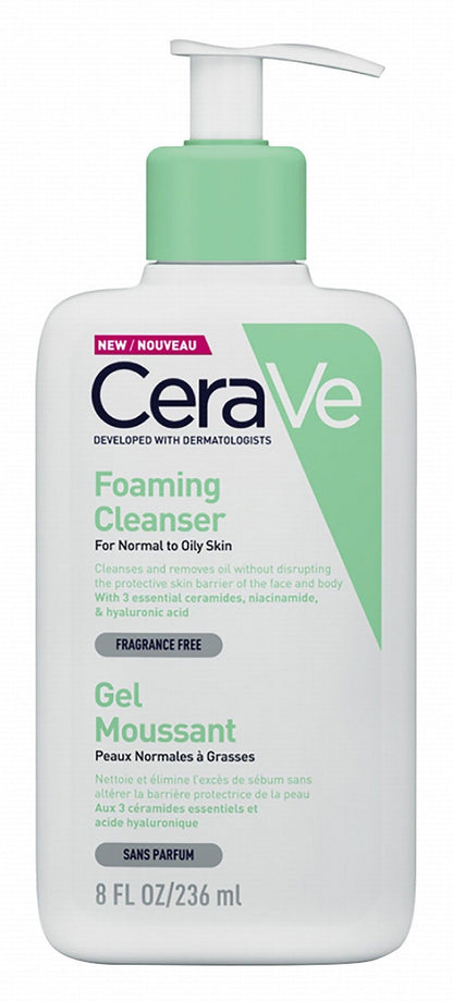 CeraVe Hypoallergenic Foaming Facial Gel Cleanser with Ceramides & Hyaluronic Acid for Normal to Oily Skin, 236ml - Makkah Pharmacy
