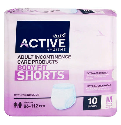Active Hygiene Adult Incontinence Body Fit Shorts - Medium (86 - 112 cm), 10 Pieces - Makkah Pharmacy