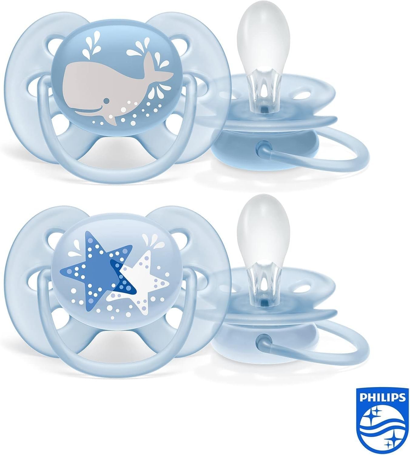 Philips Avent Ultra Soft Flexifit Blue Orthodontic Soothers (6-18 Months), 2 Pieces - Makkah Pharmacy