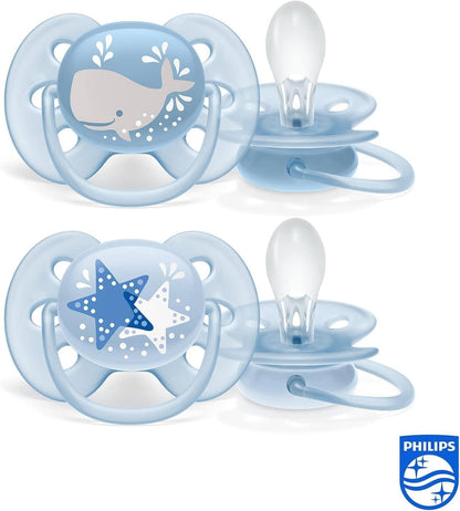 Philips Avent Ultra Soft Flexifit Blue Orthodontic Soothers (6-18 Months), 2 Pieces - Makkah Pharmacy