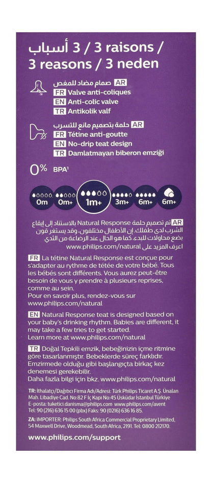 Philips Avent Natural Response White & Pink 260ml Anti-Colic Feeding Bottle (1+ Months), 1 Piece - Makkah Pharmacy