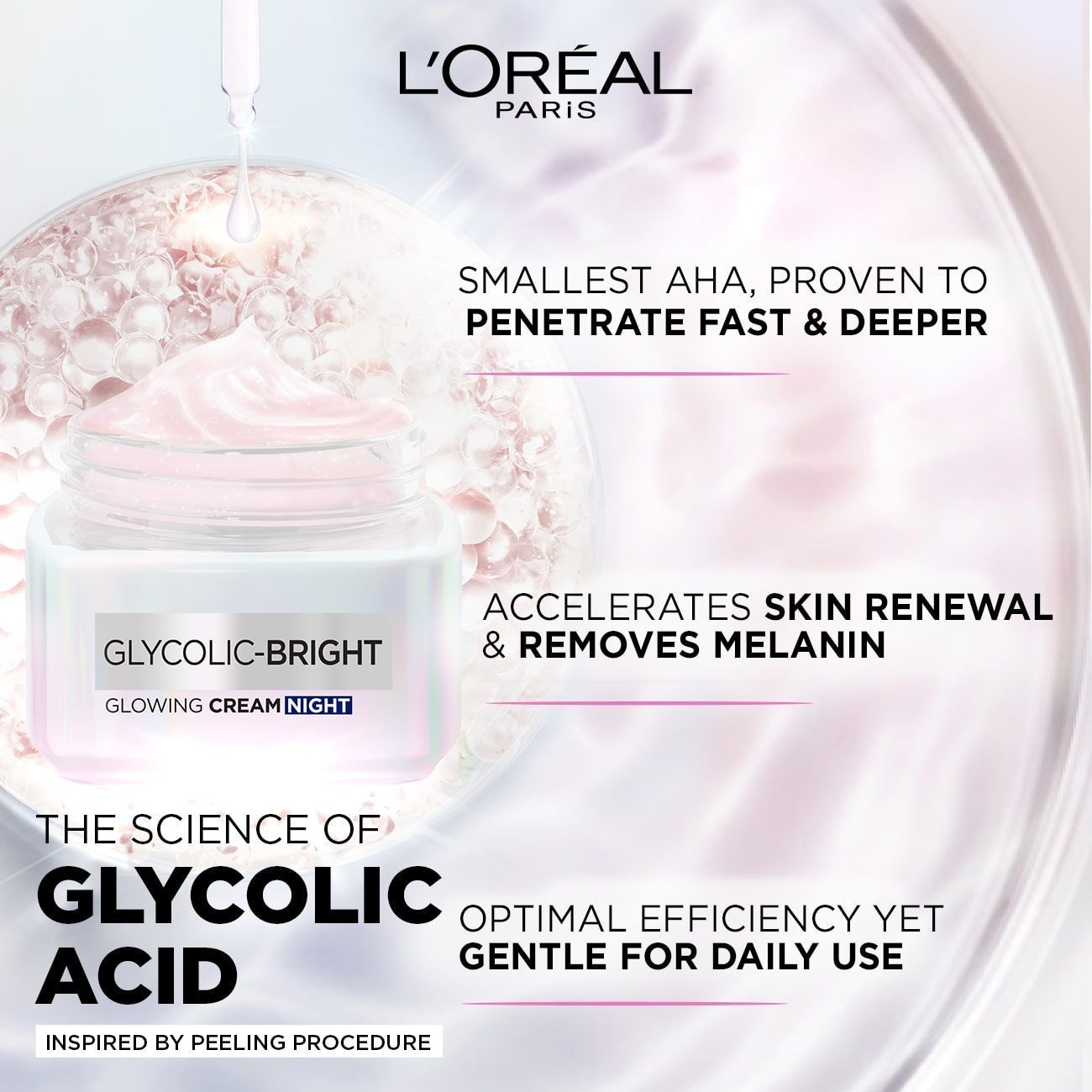 L'Oreal Glycolic Bright & Glowing Facial Night Cream, 50ml - Makkah Pharmacy